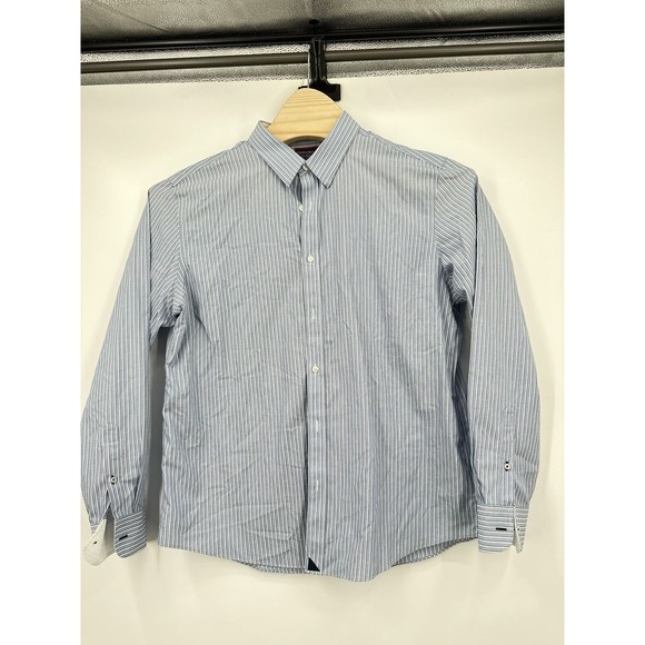 UntuckIt Button Front Shirt 2XL Blue Stripe Wrinkle Free Two 100% Cotton - Picture 4 of 8